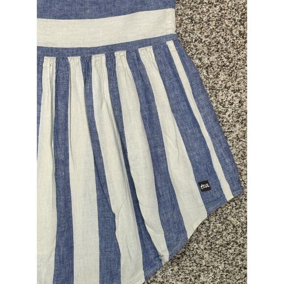 Tea Collection Girls Sz 6 Linen Blend Nautical Blue White Stripe Dress Coastal - Picture 4 of 8